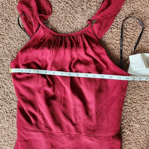 Dessy Collection Lux Chiffon Halter Back Ruffle Floor Dress In Burgundy 14 NWT - Picture 10 of 11